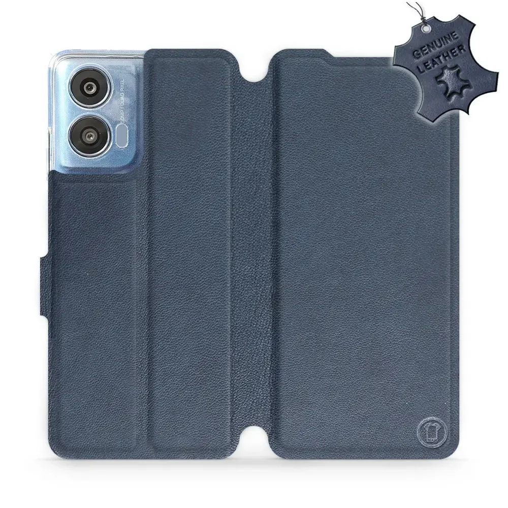 Echtleder Handyhülle für Motorola Moto G04, Mobiwear Leather, Dunkelblau