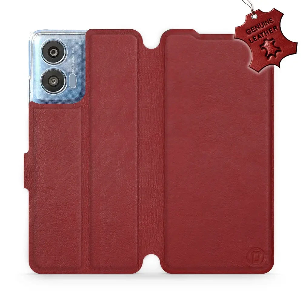 Echtleder Handyhülle für Motorola Moto G04, Mobiwear Leather, Dunkelrot