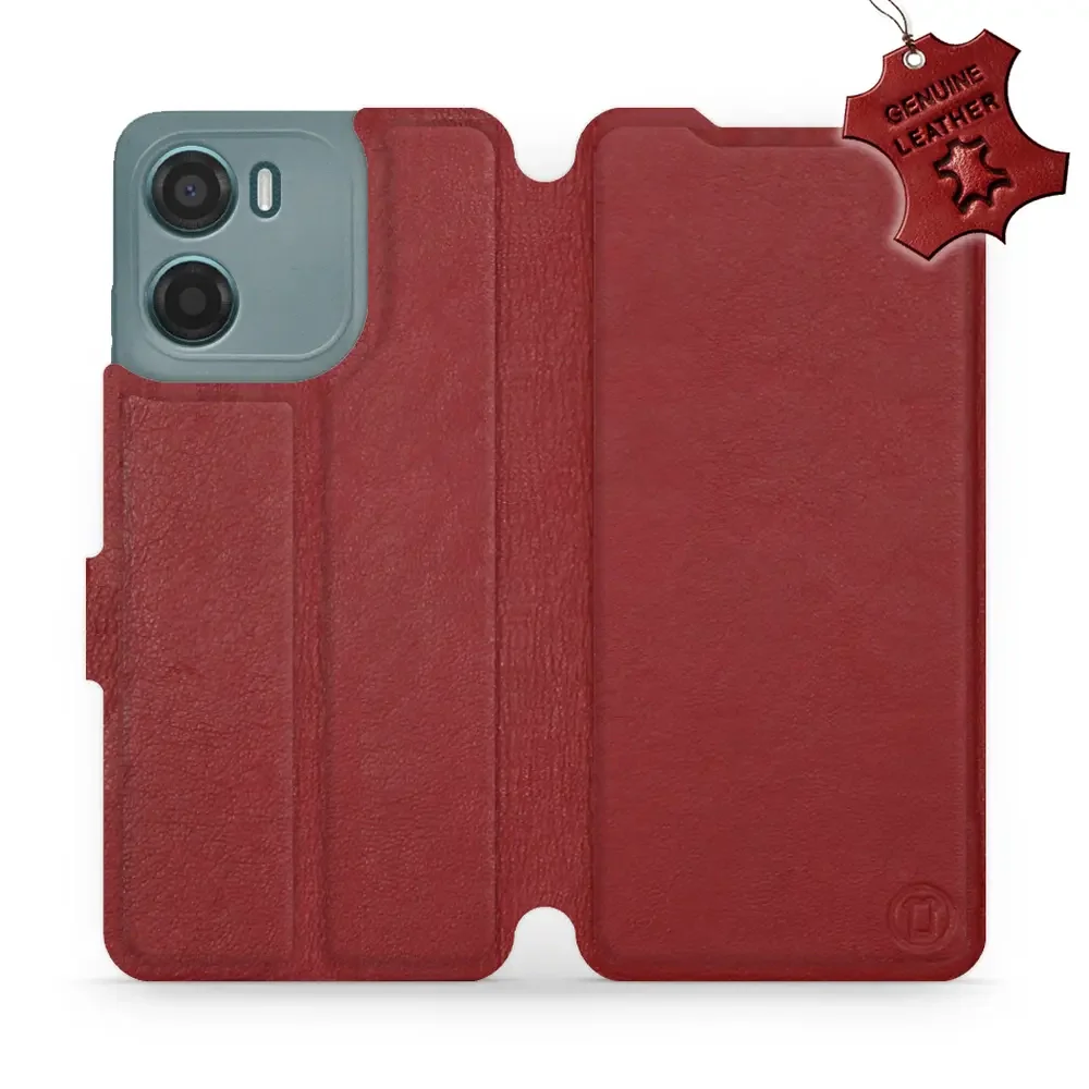 Echtleder Handyhülle für Motorola Moto G05, Mobiwear Leather, Dunkelrot