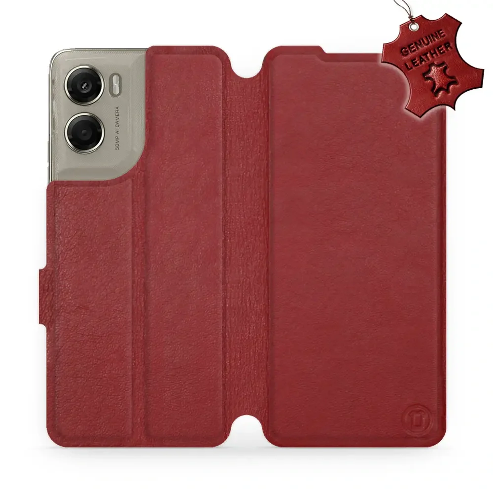 Echtleder Handyhülle für Motorola Moto G06 4G / Motorola Moto G06 Power 4G, Mobiwear Leather, Dunkelrot