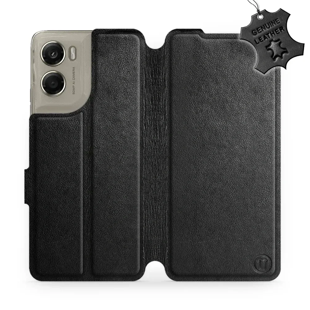 Echtleder Handyhülle für Motorola Moto G06 4G / Motorola Moto G06 Power 4G, Mobiwear Leather, Schwarz