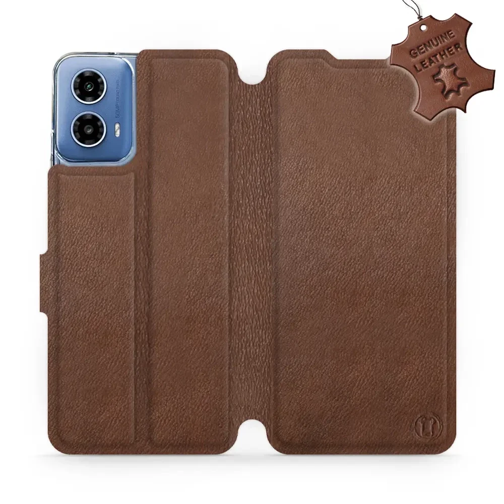 Echtleder Handyhülle für Motorola Moto G34 5G, Mobiwear Leather, Braun
