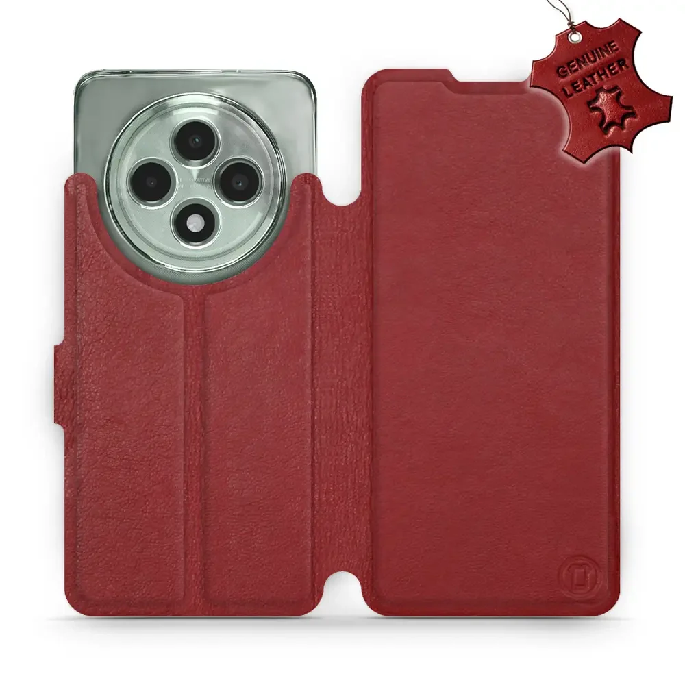 Echtleder Handyhülle für Oppo Reno 12 F, Mobiwear Leather, Dunkelrot
