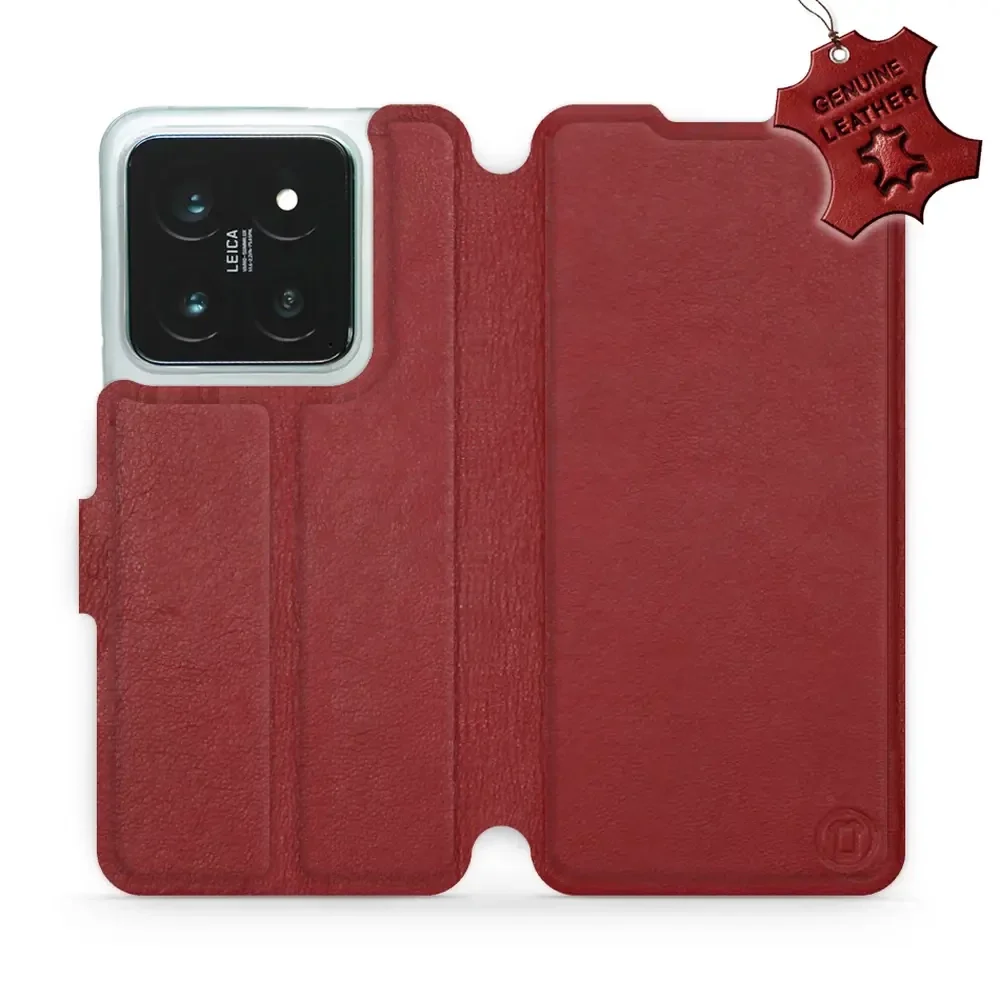 Echtleder Handyhülle für Xiaomi 14 Pro, Mobiwear Leather, Dunkelrot