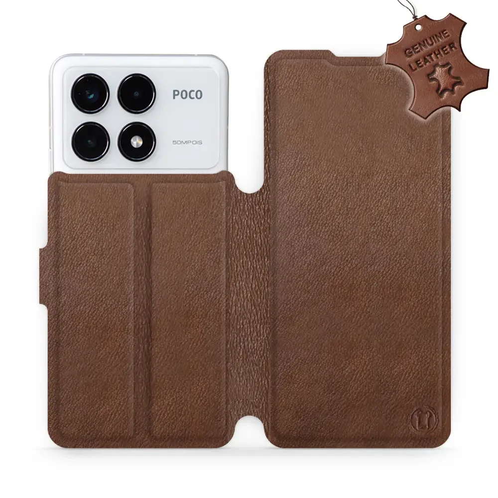 Echtleder Handyhülle für Xiaomi Poco F6 Pro, Mobiwear Leather, Braun