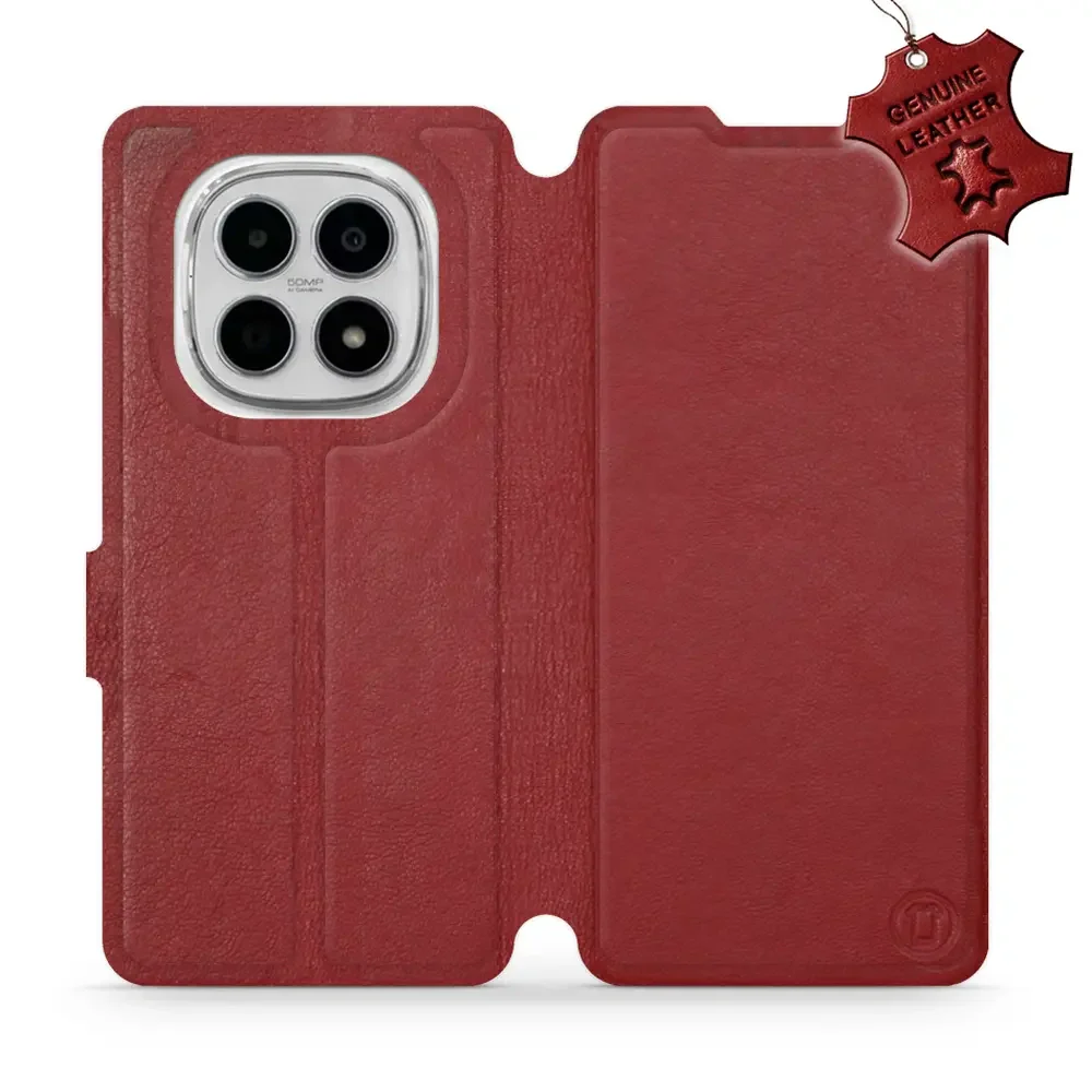 Echtleder Handyhülle für Xiaomi POCO M8 5G, Mobiwear Leather, Dunkelrot
