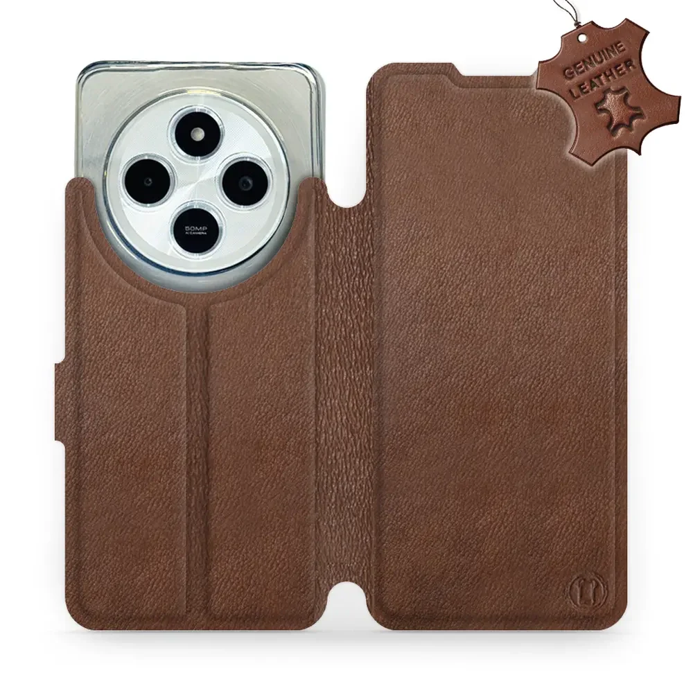 Echtleder Handyhülle für Xiaomi Redmi 14C 4G, Mobiwear Leather, Braun