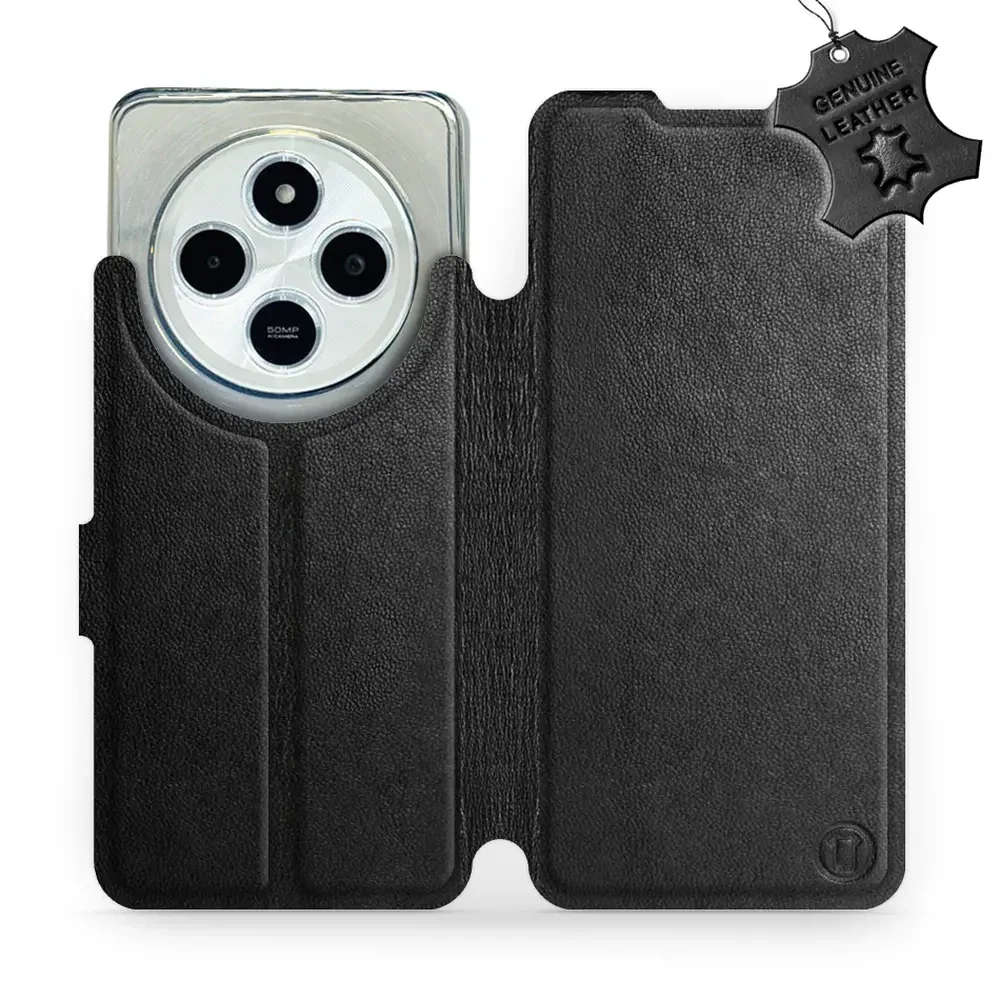 Echtleder Handyhülle für Xiaomi Redmi 14C 4G, Mobiwear Leather, Schwarz