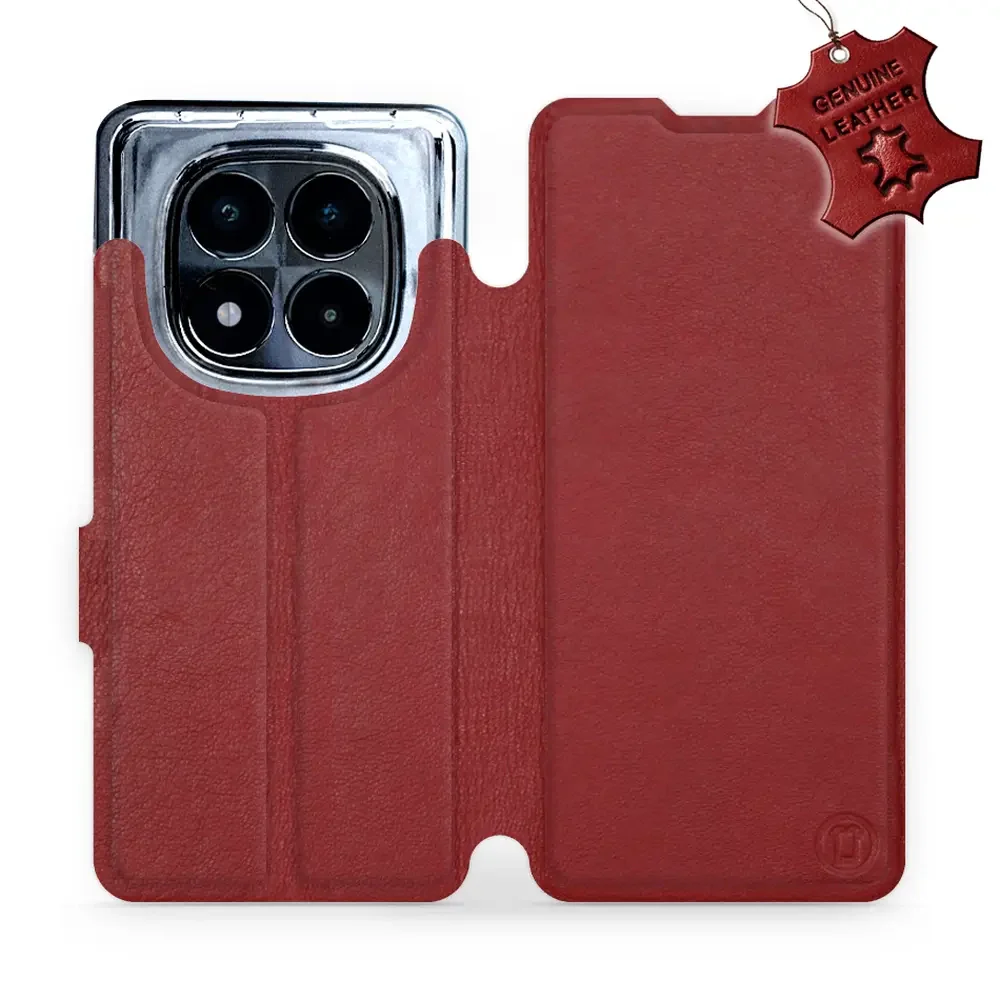 Echtleder Handyhülle für Xiaomi Redmi Note 14 Pro 5G, Mobiwear Leather, Dunkelrot