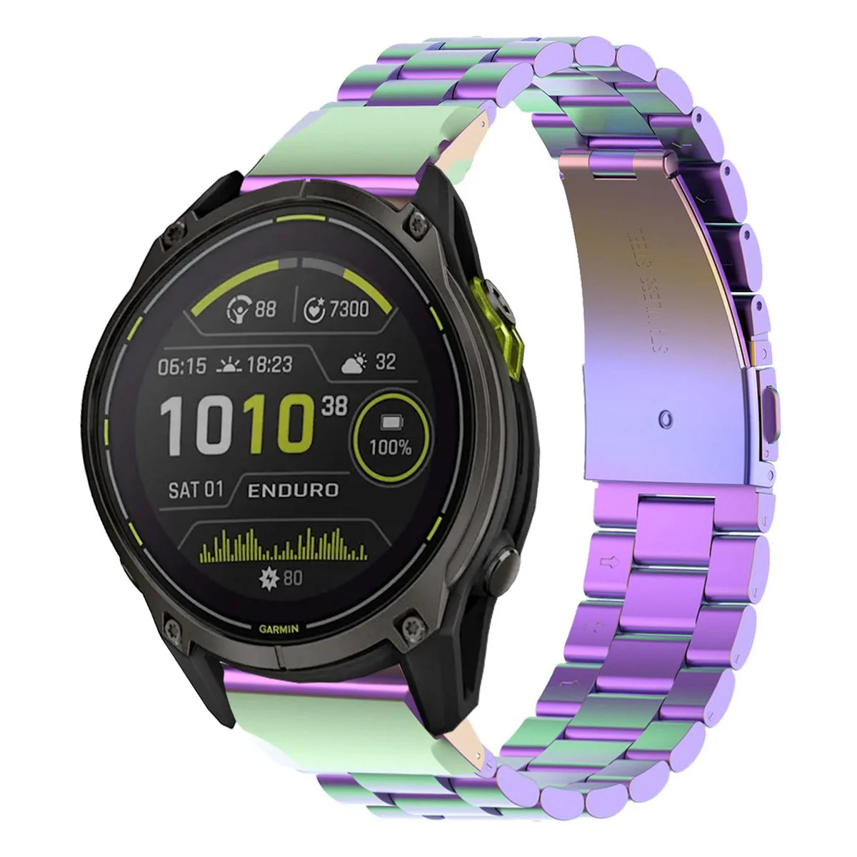 Edelstahl Armband für Smartwatch, Bizon Strap Watch Aura, QuickFit 26 mm, Regenbogenfarbe - Image 2