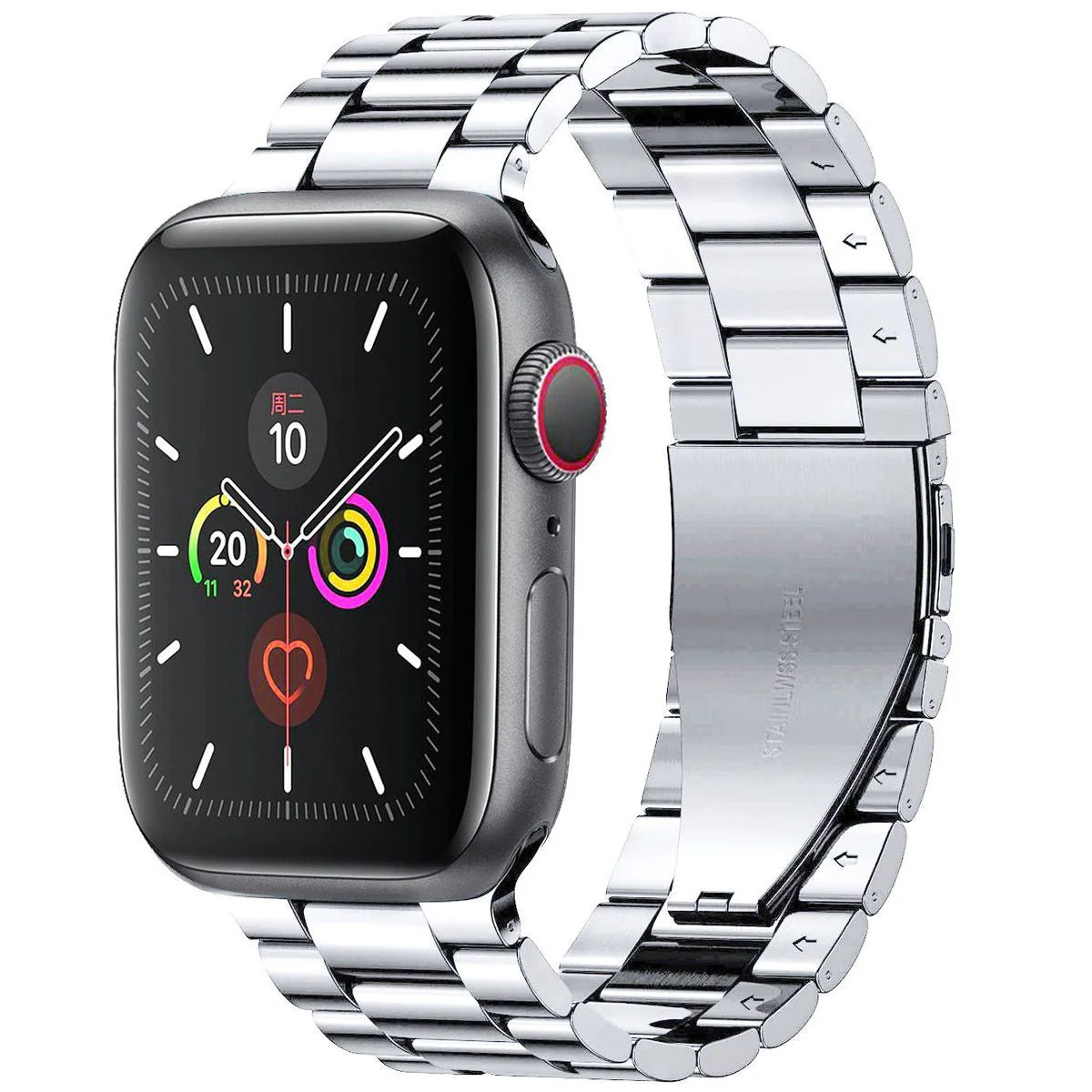 Edelstahl Armband für Apple Watch 44/45/46/49 mm, Bizon Strap Watch Aura, Silbern - Image 2