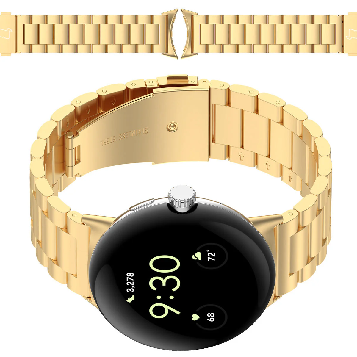 Edelstahl Armband für Google Pixel Watch 4/3 45 mm, Bizon Strap Watch Aura, Gold