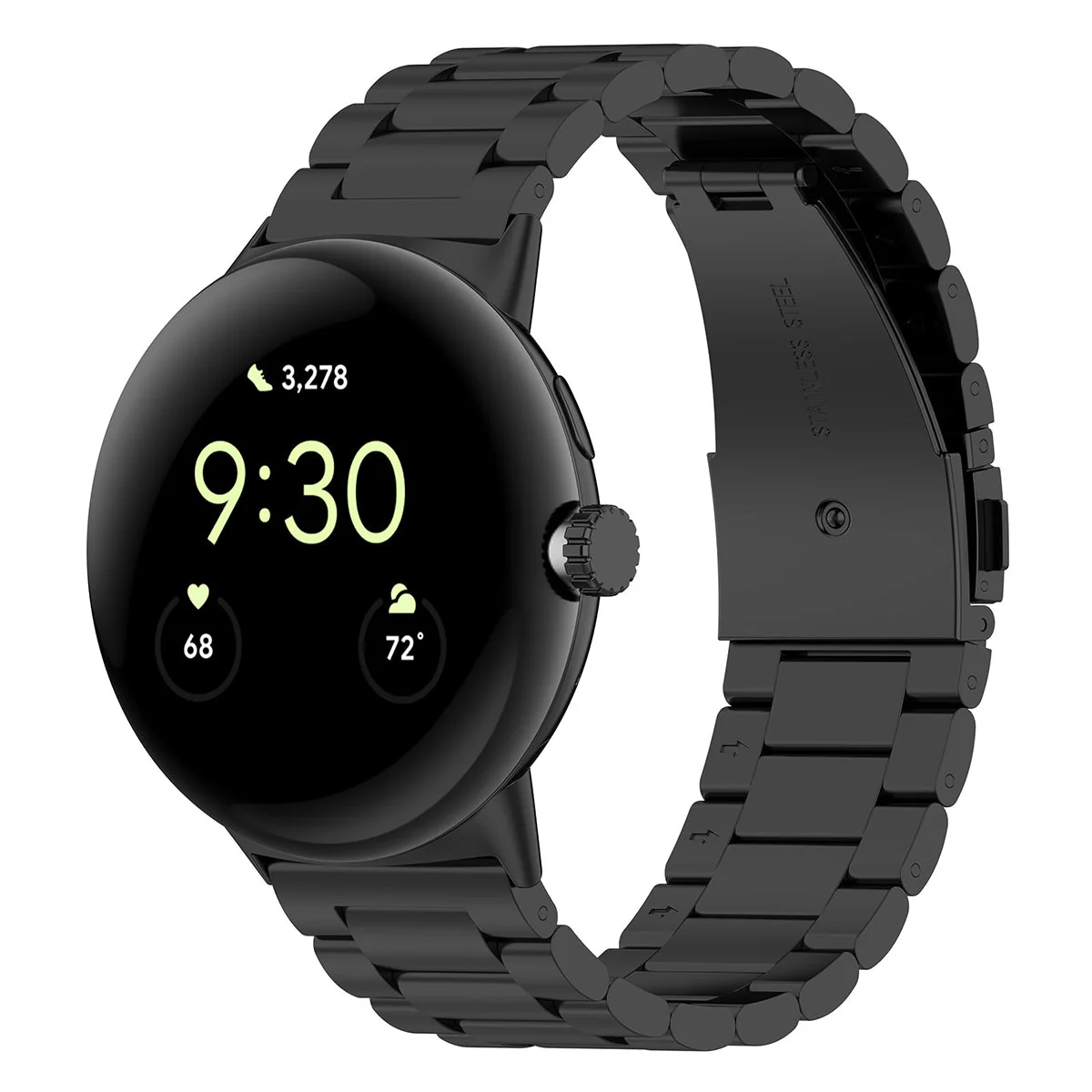 Edelstahl Armband für Google Pixel Watch 3 45 mm, Bizon Strap Watch Aura, Schwarz - Image 2