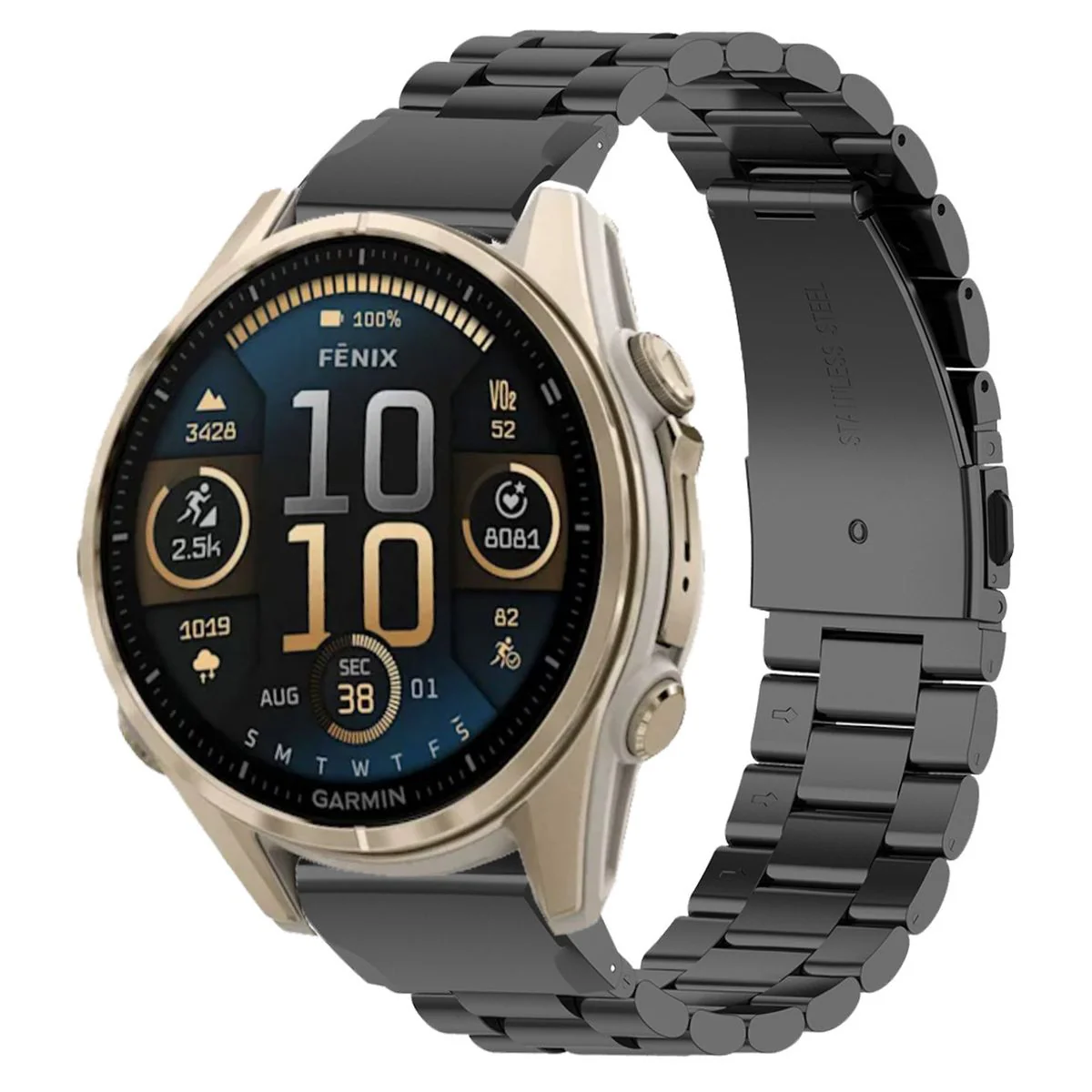 Edelstahl Armband für Smartwatch, Bizon Strap Watch Aura, QuickFit 20 mm, Schwarz - Image 2