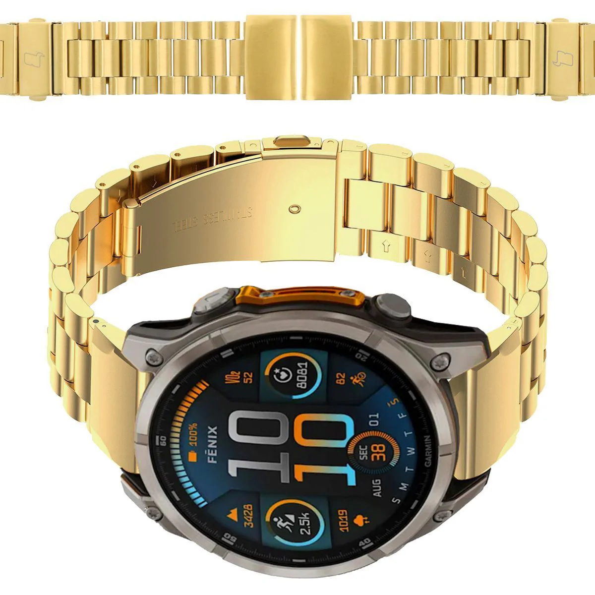 Edelstahl Armband für Smartwatch, Bizon Strap Watch Aura, QuickFit 22 mm, Gold