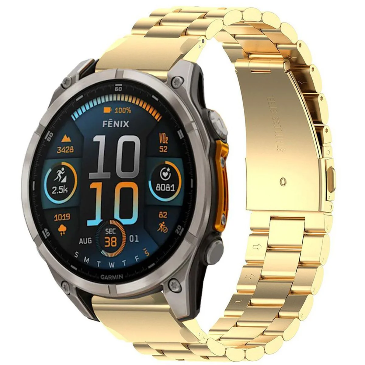 Edelstahl Armband für Smartwatch, Bizon Strap Watch Aura, QuickFit 22 mm, Gold - Image 2