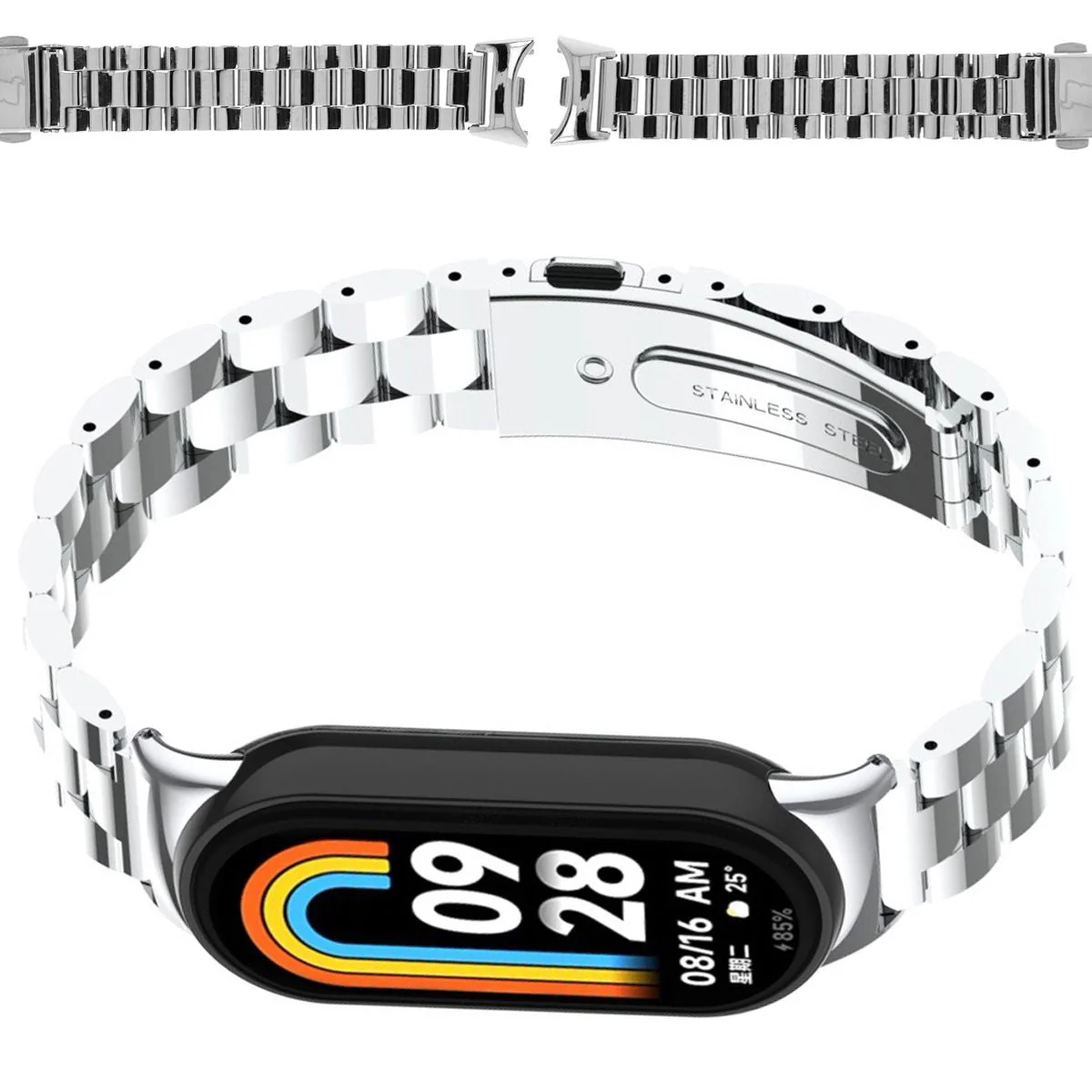 Edelstahl Armband für Xiaomi Smart Band 10 / 9 / 9 NFC / 8, Bizon Strap Watch Aura, Silbern