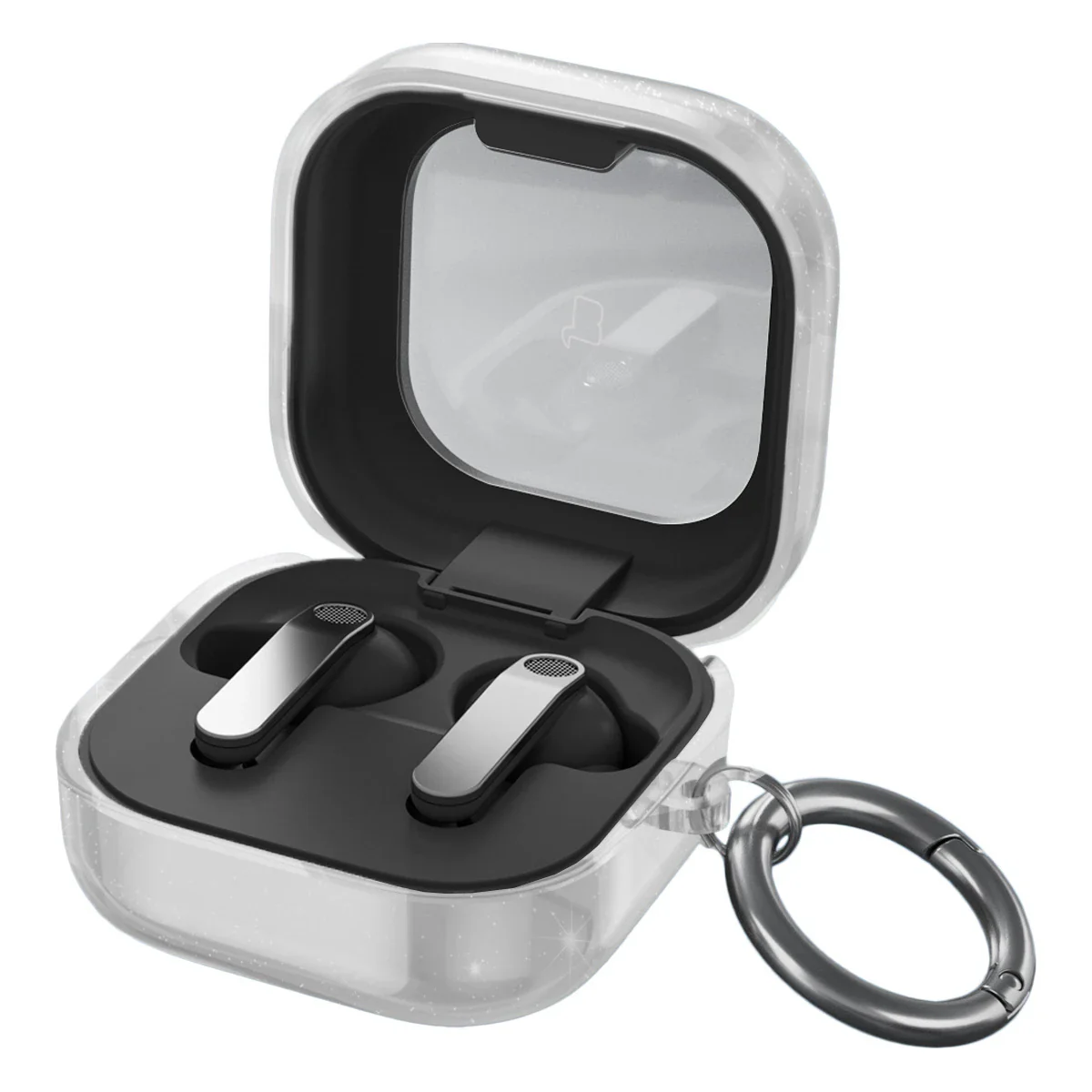 Elastische Hülle mit Karabiner für Galaxy Buds 4 / 4 Pro, Bizon Case Headphone Clear, Transparent und Glitzernd