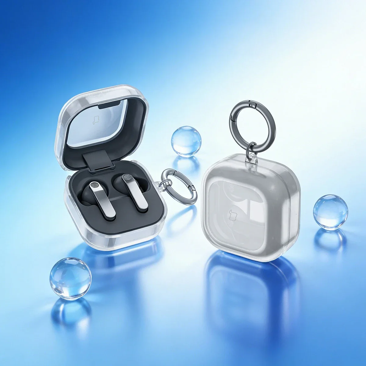 Elastische Hülle mit Karabiner für Galaxy Buds 4 / 4 Pro, Bizon Case Headphone Clear, Transparent und Glitzernd - Image 3