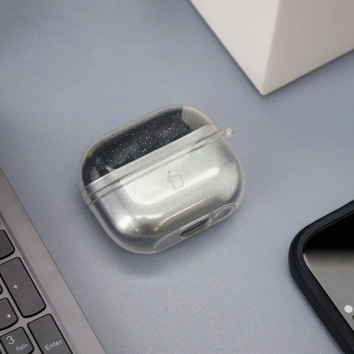 Elastische Hülle mit Karabiner für Galaxy Buds 3/3 Pro/3 FE, Bizon Case Headphone Clear, Transparent und Glitzernd - Image 3