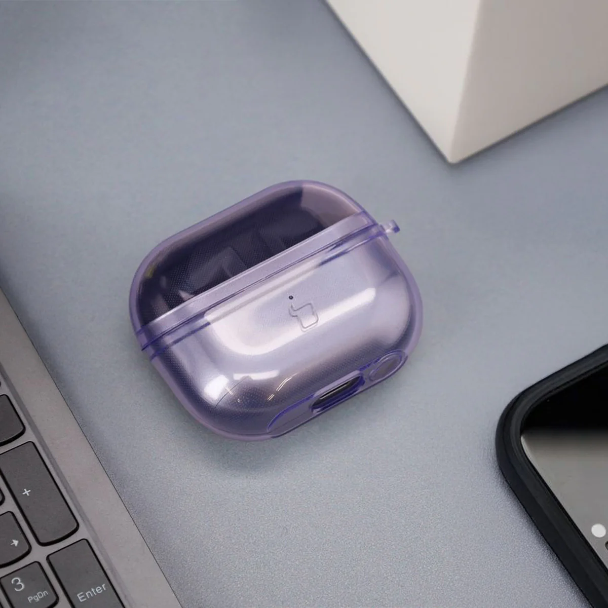 Elastische Hülle mit Karabiner für Galaxy Buds 3/3 Pro/3 FE, Bizon Case Headphone Clear, Transparent-Violett - Image 3