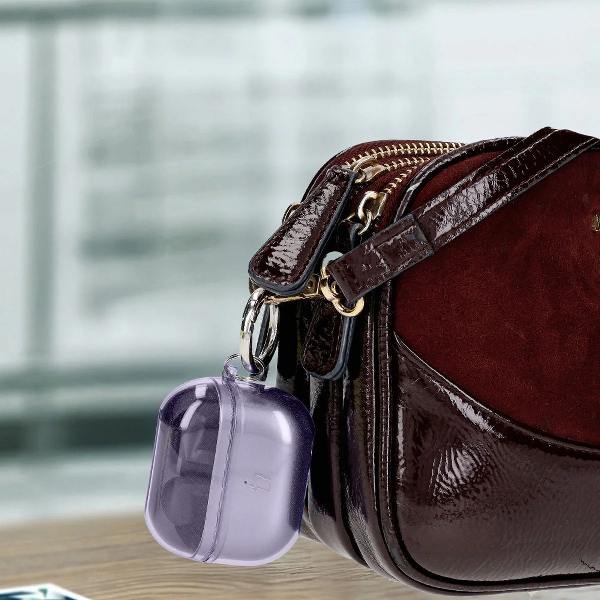 Elastische Hülle mit Karabiner für Galaxy Buds 3/3 Pro/3 FE, Bizon Case Headphone Clear, Transparent-Violett - Image 4