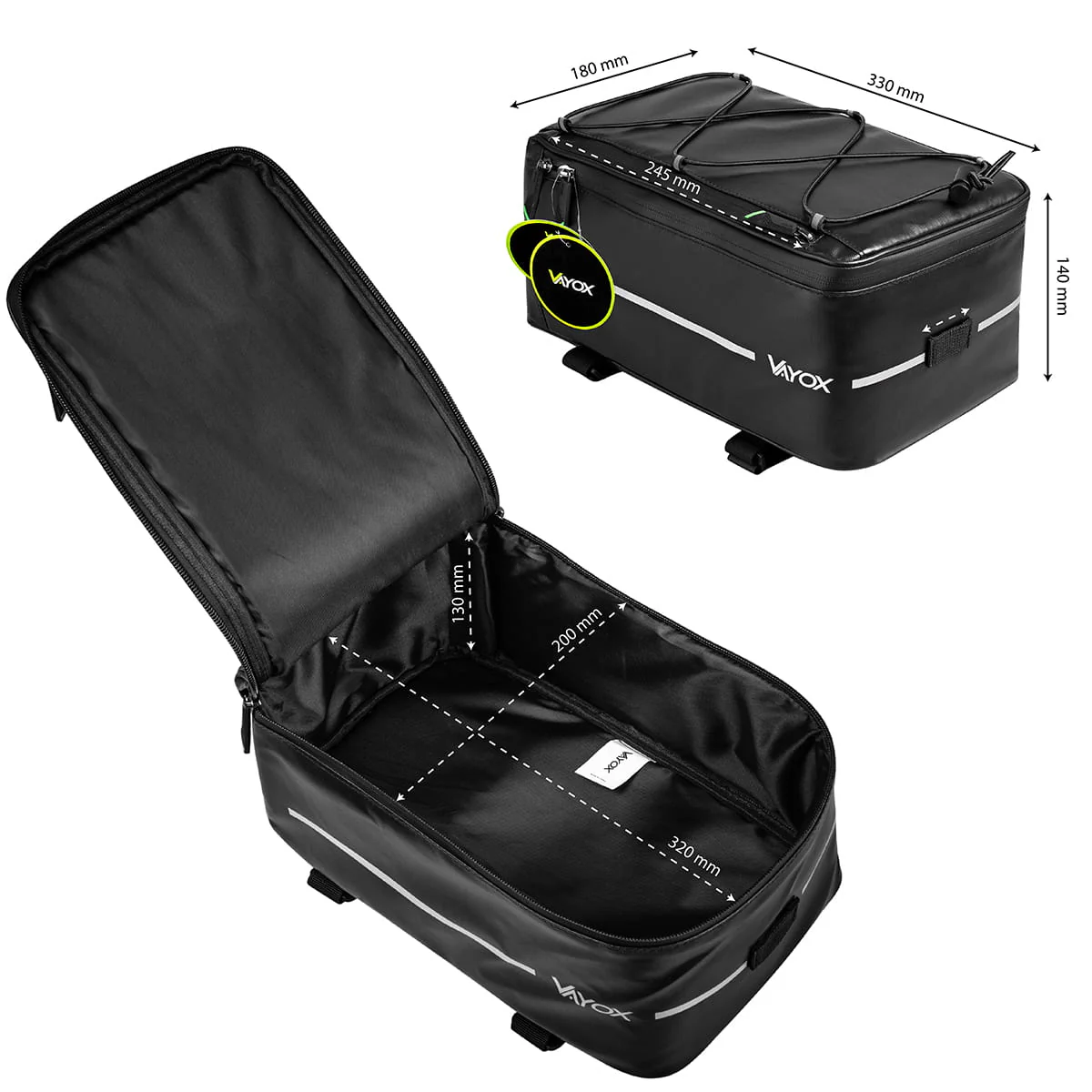 Fahrradtasche für Gepäckträger, Vayox VA0166 8L, Schwarz - Image 6