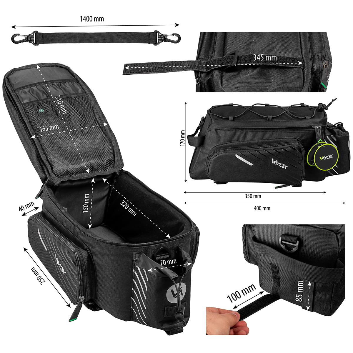 Fahrradtasche für Gepäckträger, Vayox VA0171 12L, Schwarz - Image 8
