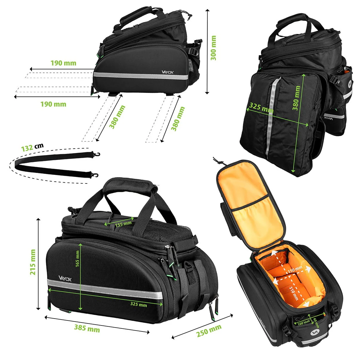 Fahrradtasche für Gepäckträger, Vayox VA0346 35L, Schwarz - Image 10