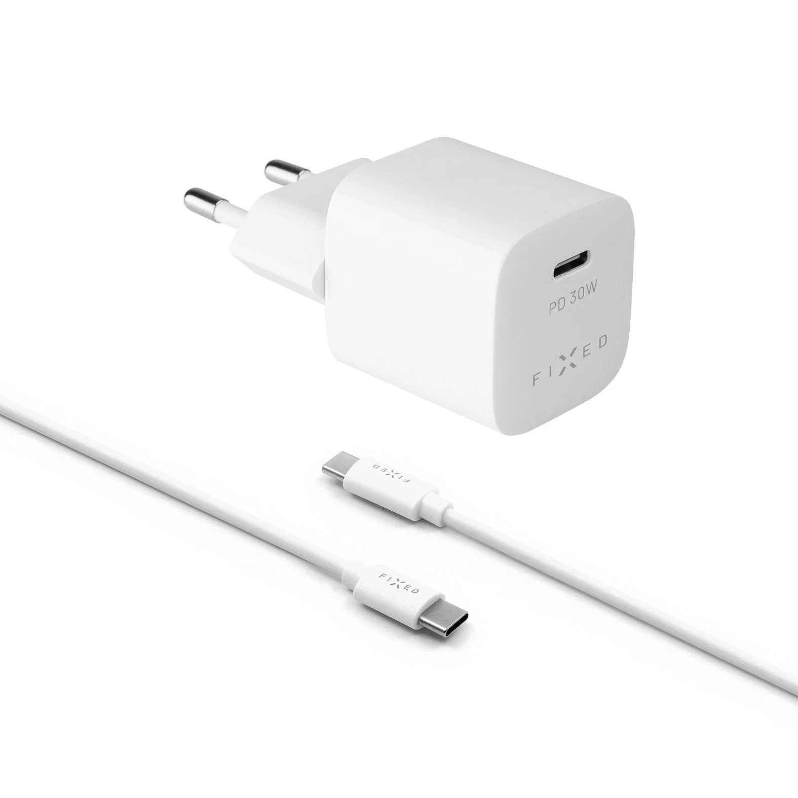 Fixed Mini PD Travel Charger USB-C + USB-C Kabel, 30 W, Weiß
