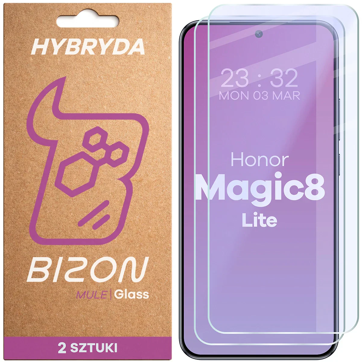 Flexibles Hybridglas für Honor Magic8 Lite, Bizon Glass Mule Duo, 2 Stück