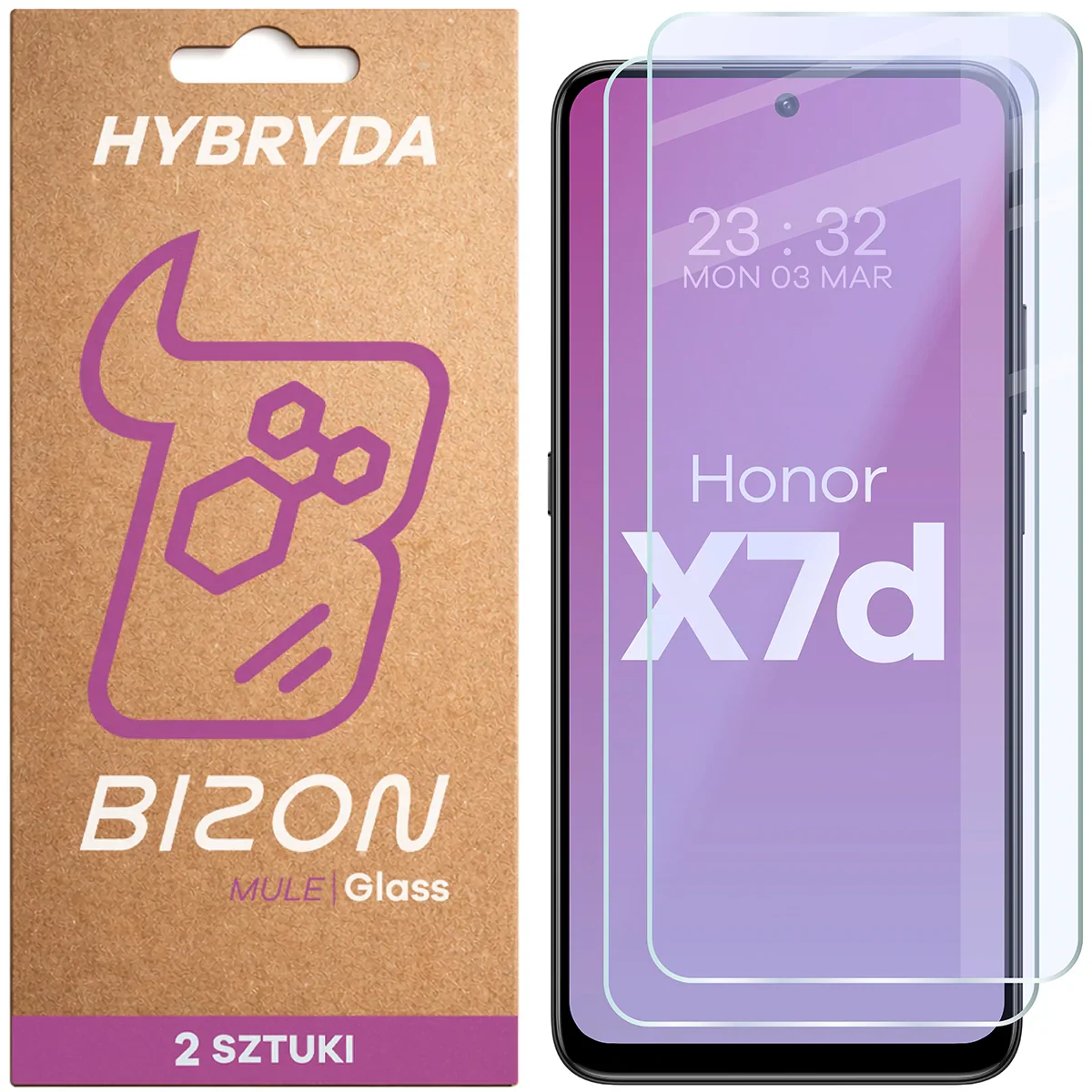 Flexibles Hybridglas für Honor X7d, Bizon Glass Mule Duo, 2 Stück