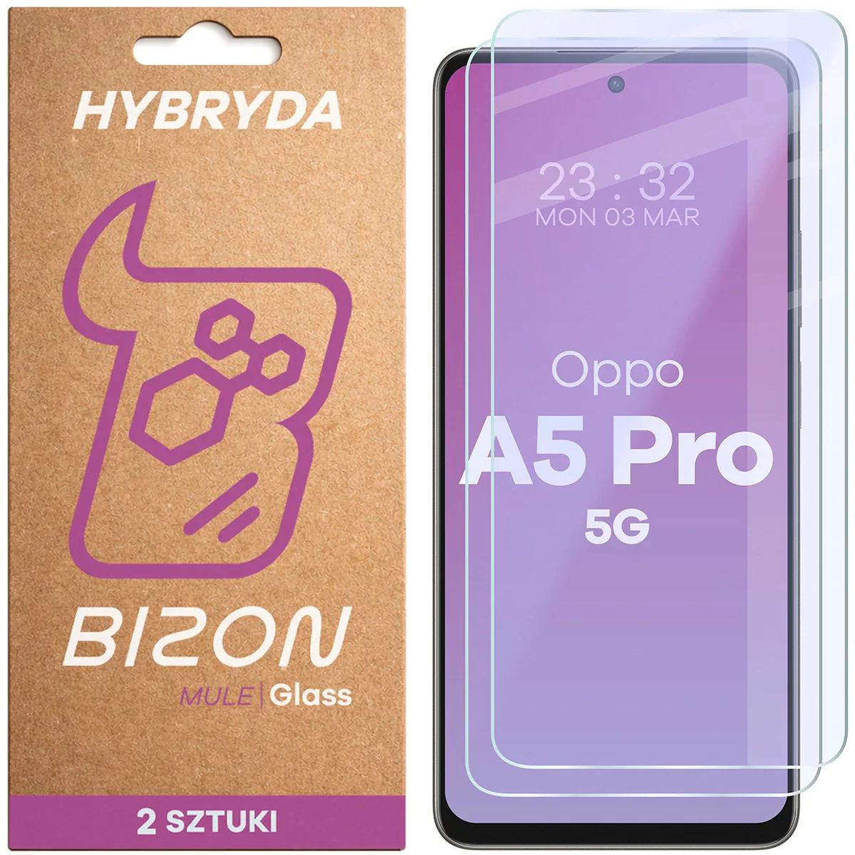 Flexibles Hybridglas für Oppo A5 Pro 5G, Bizon Glass Mule Duo, 2 Stück