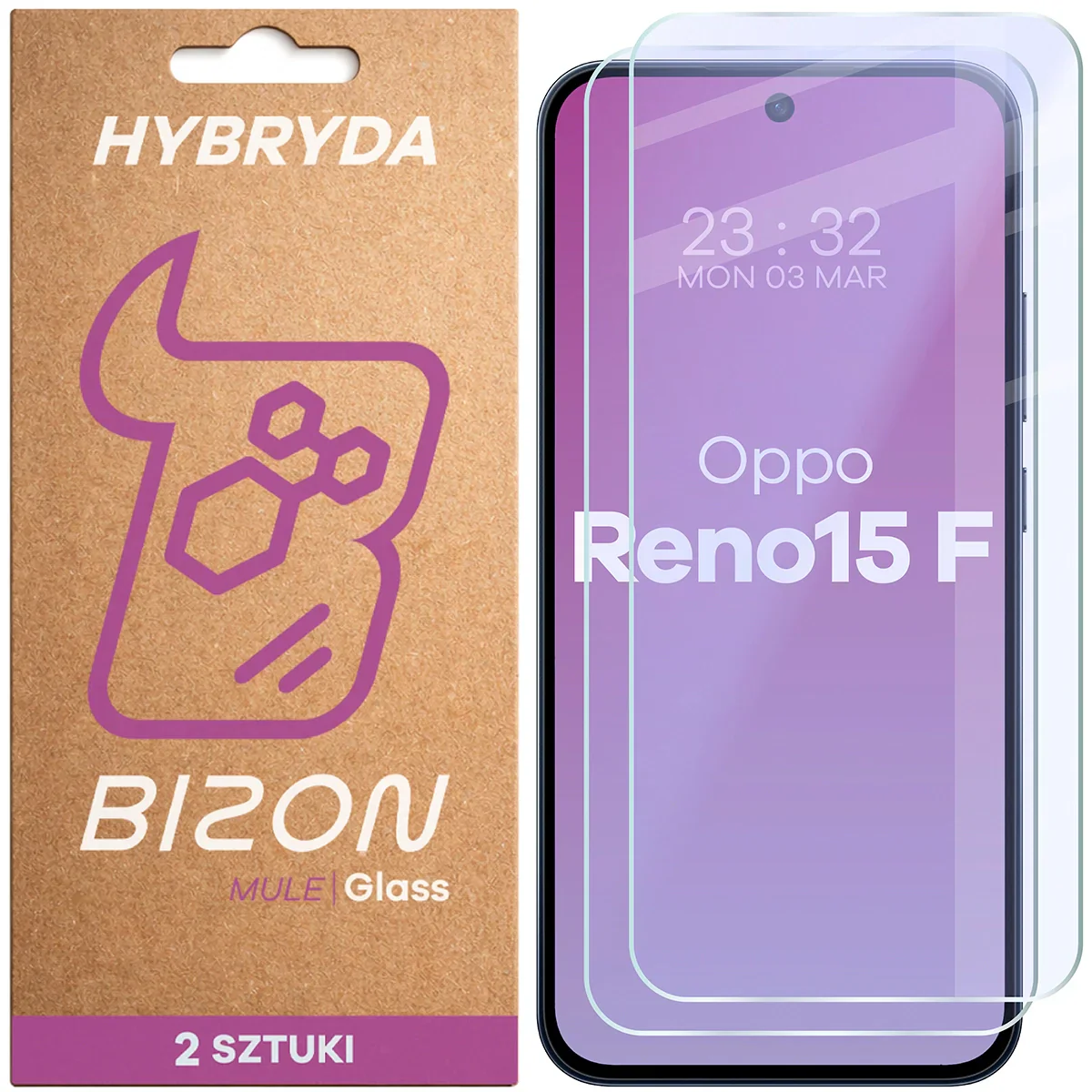 Flexibles Hybridglas für Oppo Reno 15 F, Bizon Glass Mule Duo, 2 Stück