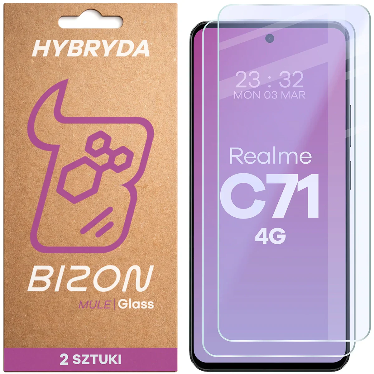 Flexibles Hybridglas für Realme C71 4G, Bizon Glass Mule Duo, 2 Stück