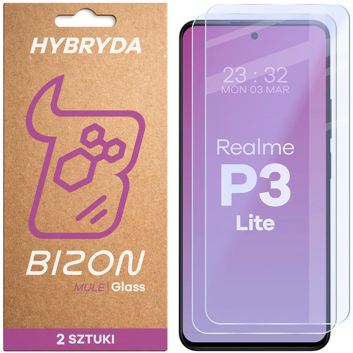 Flexibles Hybridglas für Realme P3 Lite, Bizon Glass Mule Duo, 2 Stück