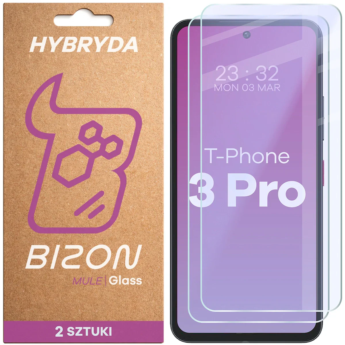 Flexibles Hybridglas für T Phone 3 Pro, Bizon Glass Mule Duo, 2 Stück