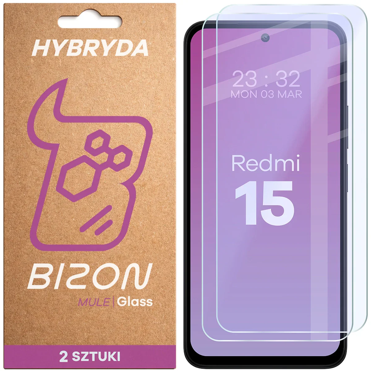 Flexibles Hybridglas für Xiaomi Redmi 15 5G, Bizon Glass Mule Duo, 2 Stück