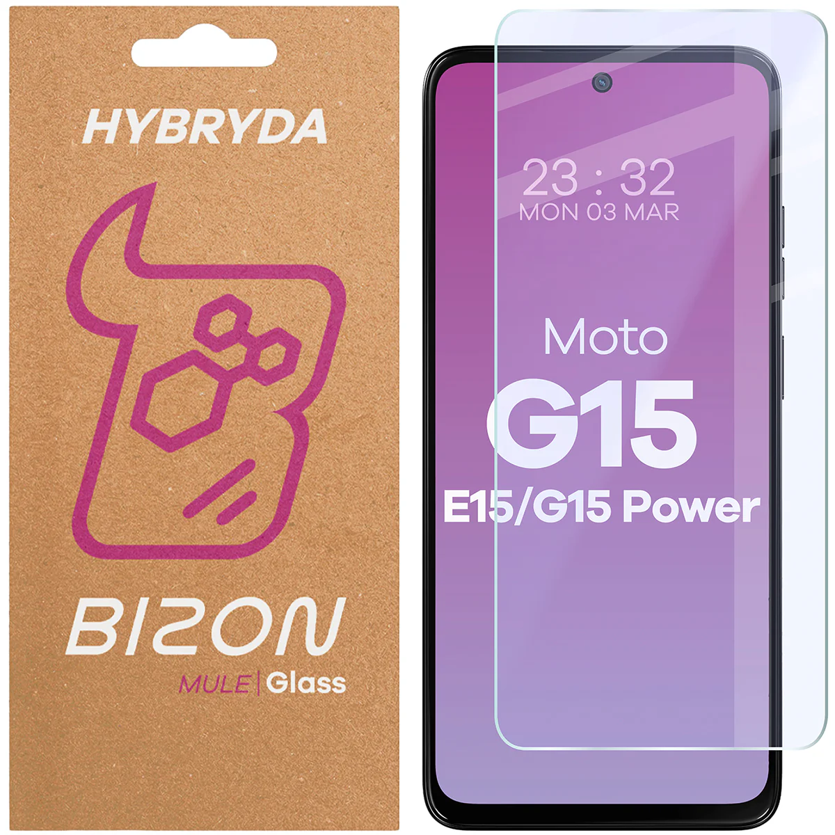Flexibles Hybridglas für Motorola Moto G15 / G15 Power / E15, Bizon Glass Mule