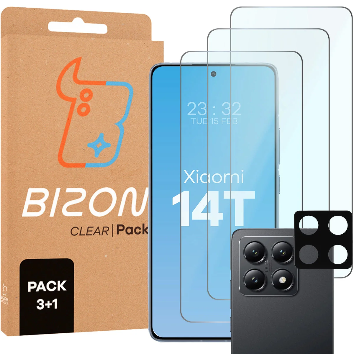 Gehärtetes Glas - 3 Stück + Kameraschutz für Xiaomi 14T, Bizon Glass Clear Pack - Image 4