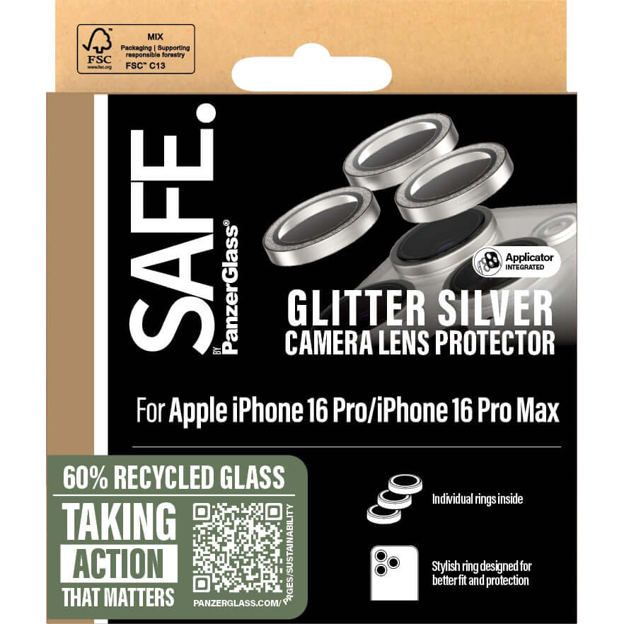 Gehärtetes Glas für Apple iPhone 16 Pro / 16 Pro Max, Safe by PanzerGlass Camera Lens Protector Glitter Silver - Image 3