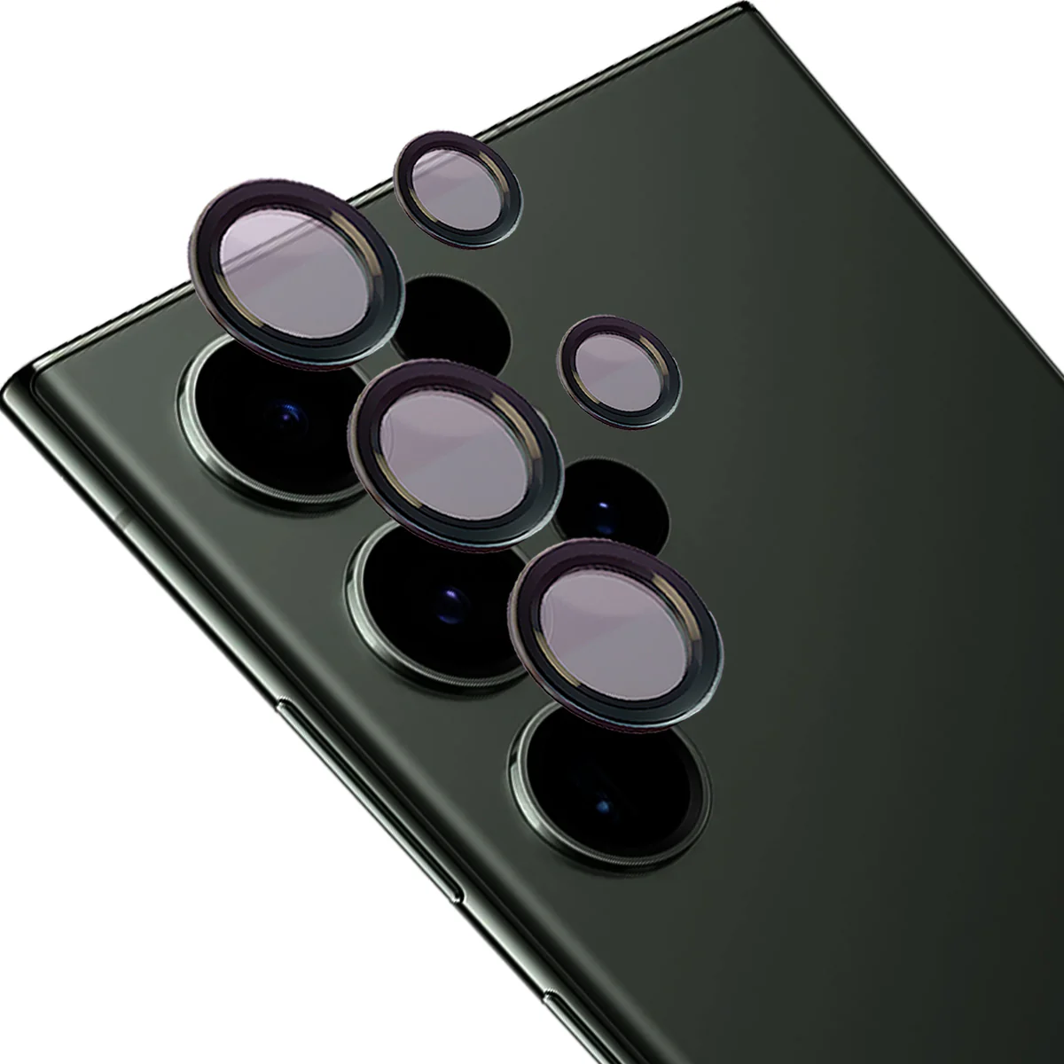 Gehärtetes Glas für die Kamera mit Applikator für Galaxy S23 Ultra, Bizon Glass Snap Lens, 1 Set, Schwarzer Rahmen