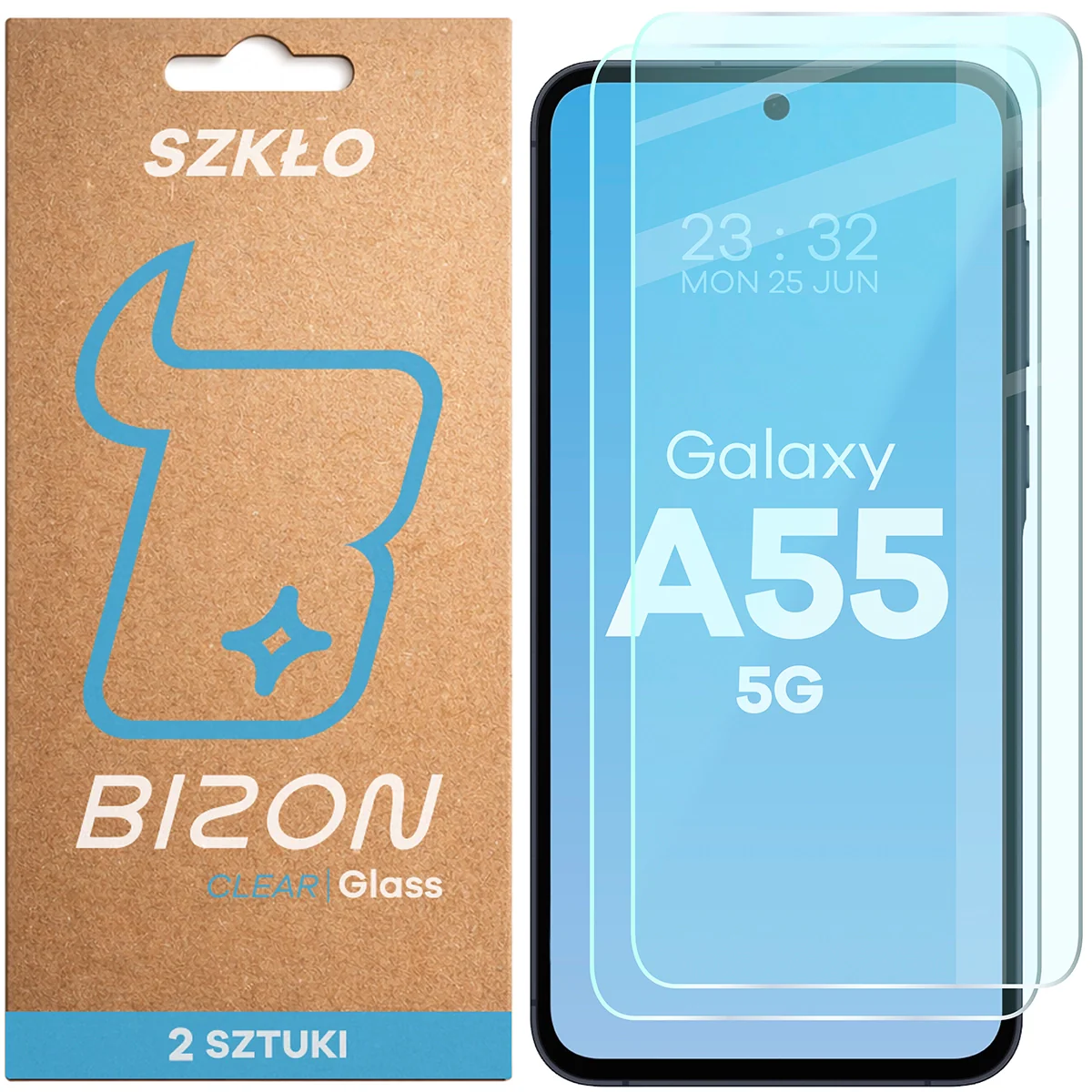 Gehärtetes Glas für Galaxy A55 5G, Bizon Glass Clear Duo, 2 Stück
