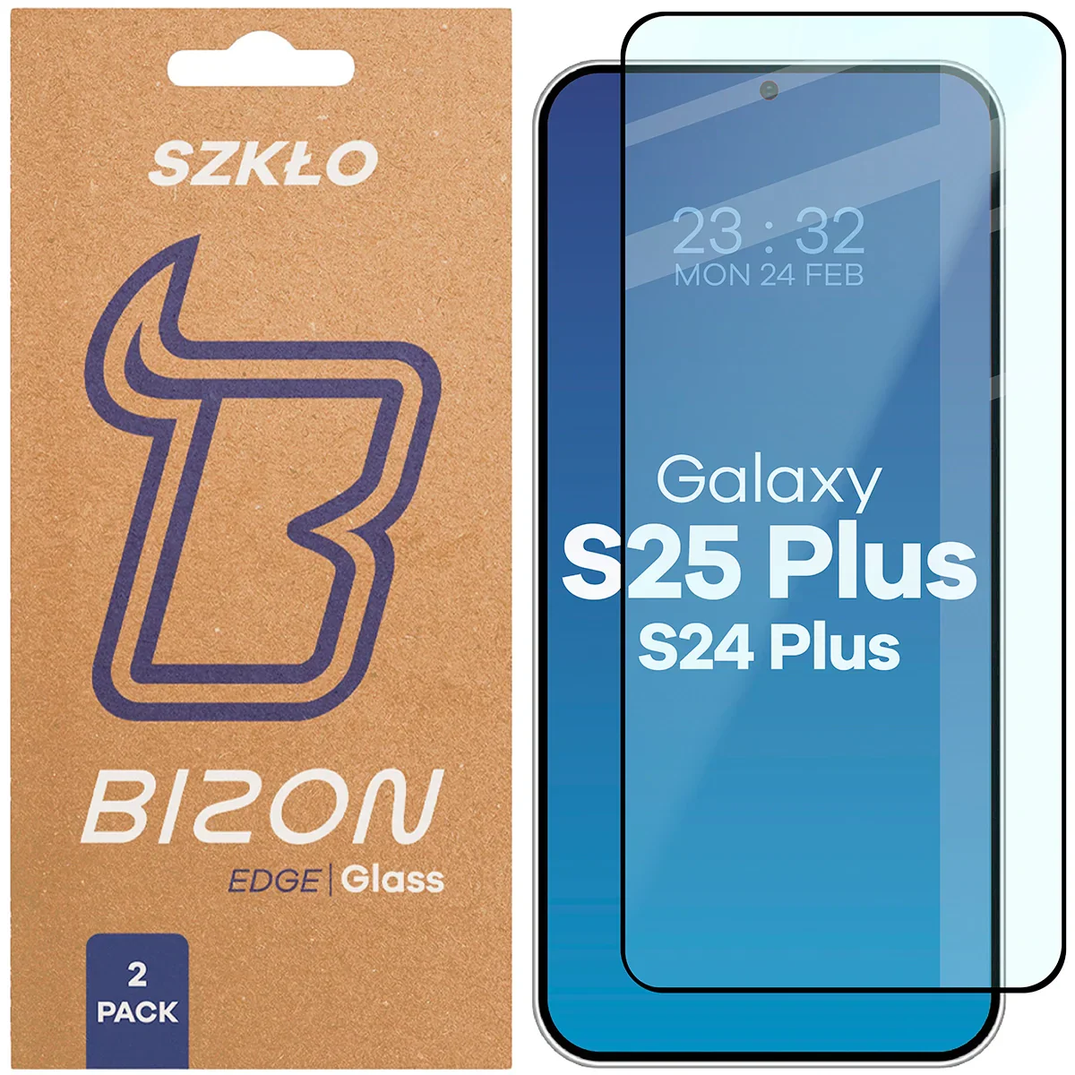 Gehärtetes Glas für Galaxy S25 Plus / S24 Plus, Bizon Glass Edge Duo, Schwarzer Rahmen, 2 Stück