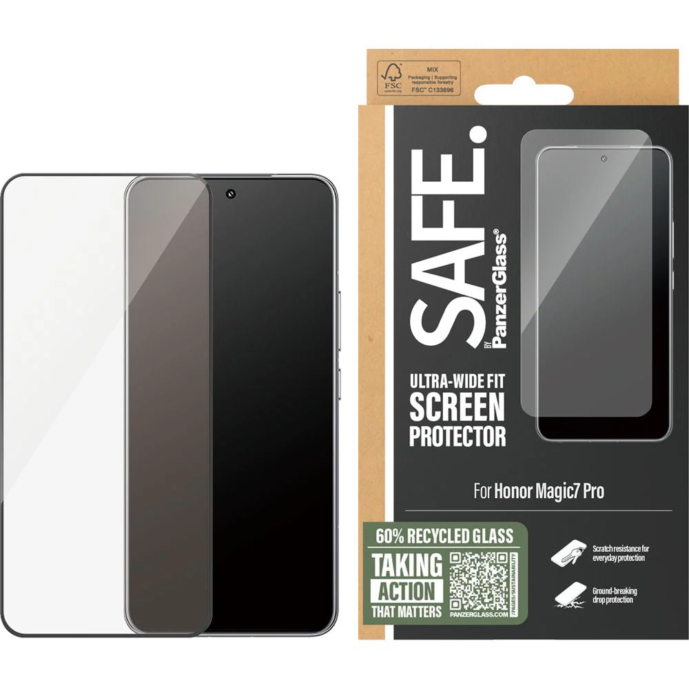 Gehärtetes Glas für Honor Magic7 Pro, SAFE by PanzerGlass Ultra-Wide Fit, Schwarzer Rahmen - Image 3