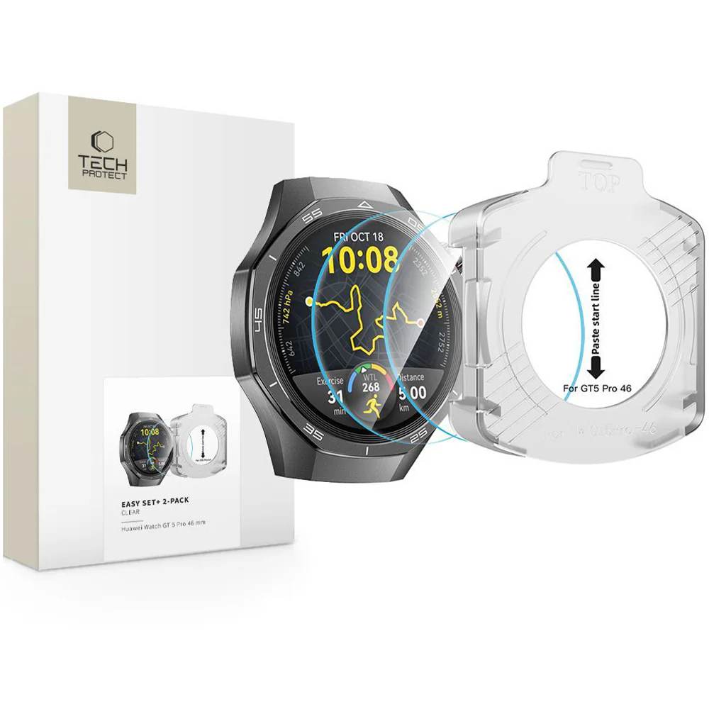 Gehärtetes Glas für Huawei Watch GT 5 Pro 46mm, Tech-Protect Easy Set Plus, mit Applikator, 2 Stück - Image 2