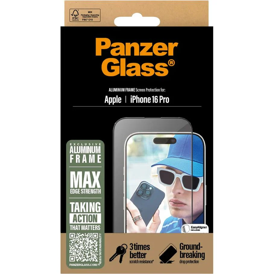 Gehärtetes Glas für iPhone 16 Pro, PanzerGlass Aluminum Frame Ultra-Wide Fit + EasyAligner, Schwarzer Rahmen - Image 5