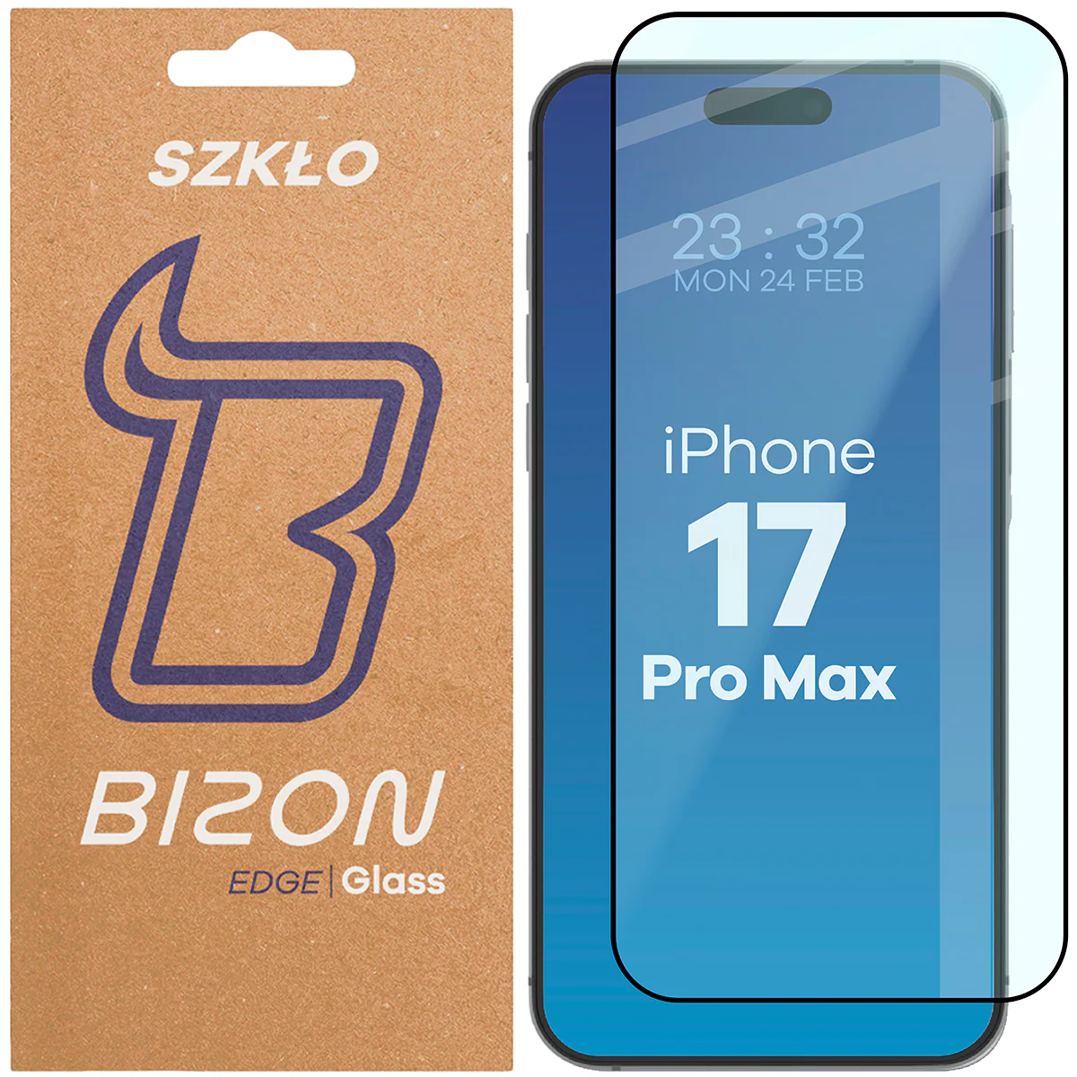 Gehärtetes Glas für iPhone 17 Pro Max, Bizon Glass Edge, Schwarzer Rahmen