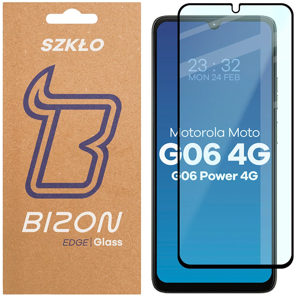Gehärtetes Glas für Motorola Moto G06 4G / G06 Power 4G, Bizon Glass Edge, Schwarzer Rahmen