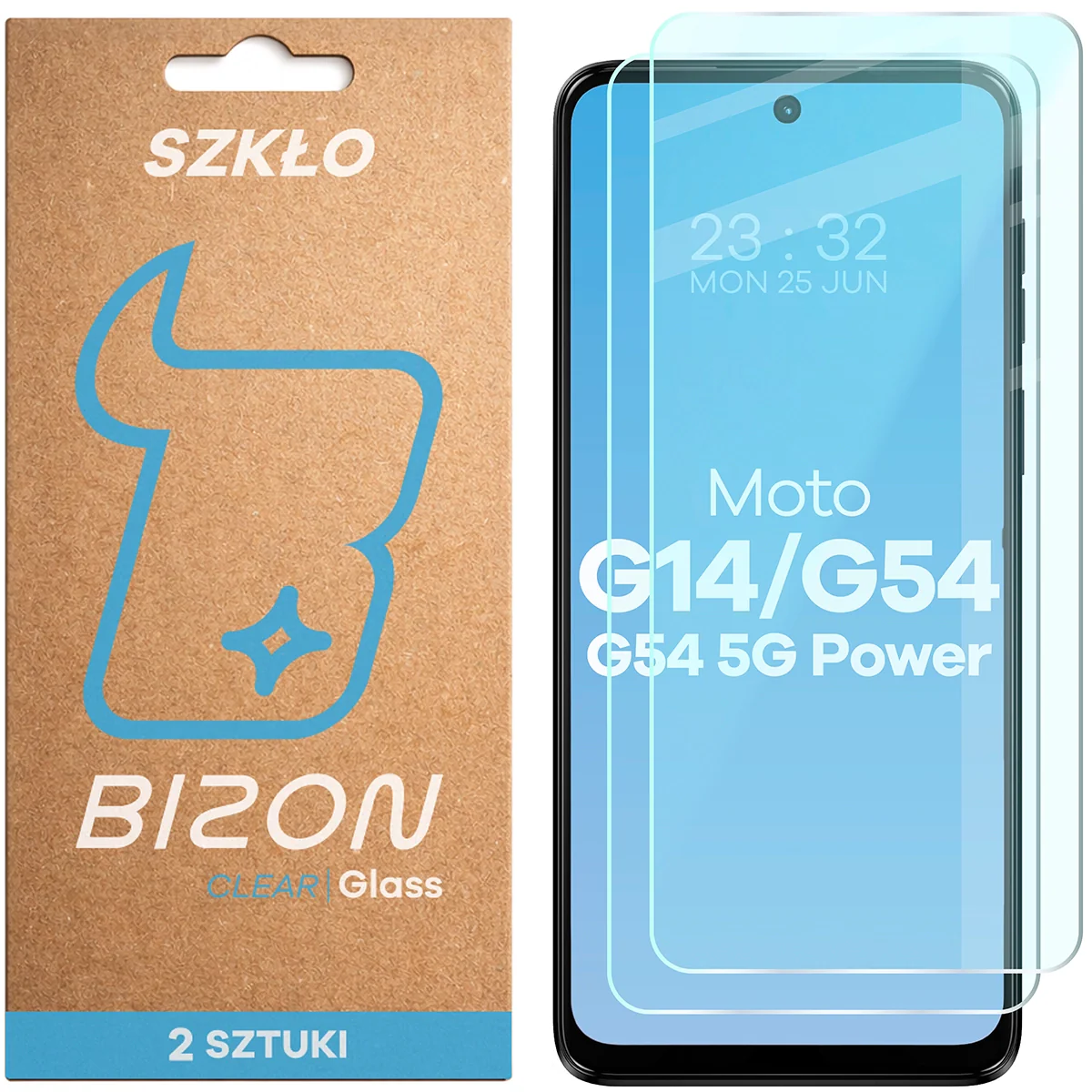 Gehärtetes Glas für Motorola Moto G14 4G / G54 5G / G54 Power 5G / G55 5G, Bizon Glass Clear Duo, 2 Stück